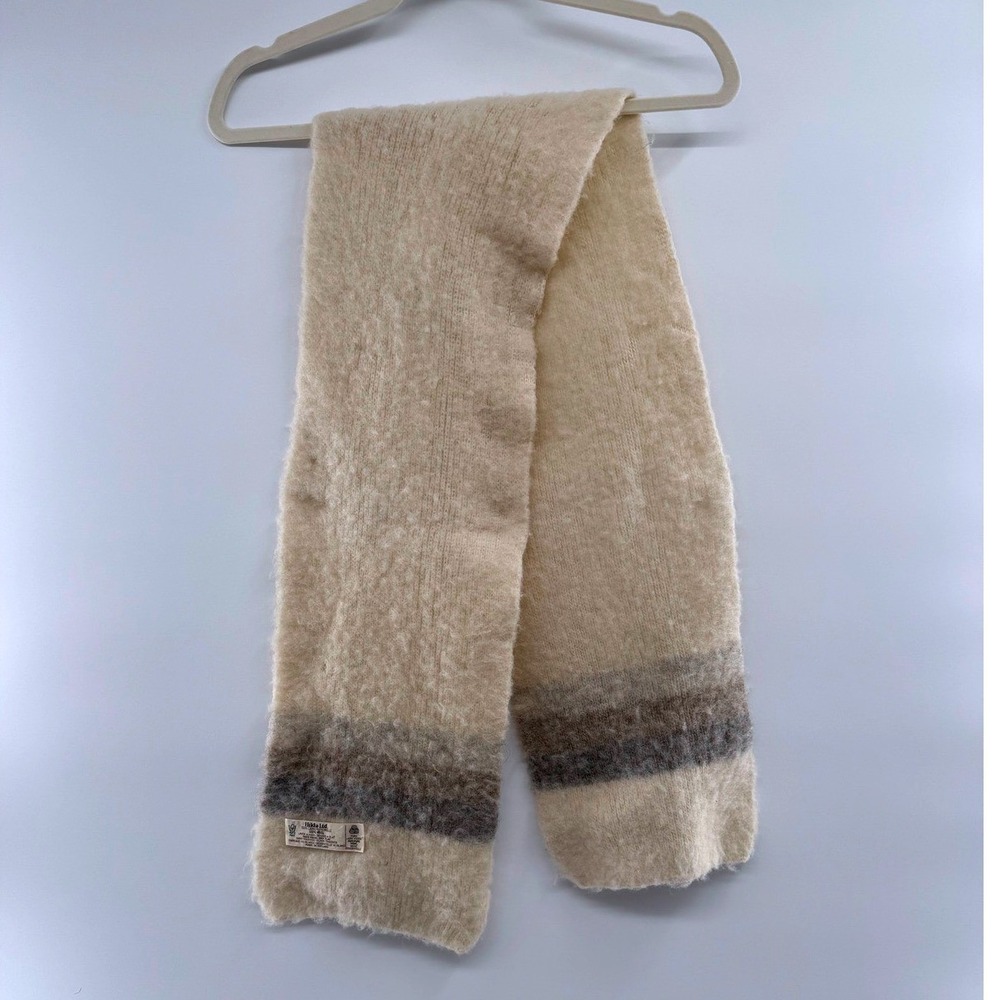 Hilda Ltd Iceland 100% Pure Wool Scarf Made‎ in Iceland Neutral Striped
